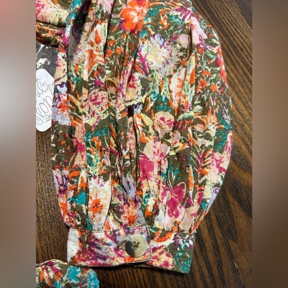 Free People Floral Garden Print Balloon Puff Sleeve Wrap Blouse Top women’s XS - Picture 16 of 16